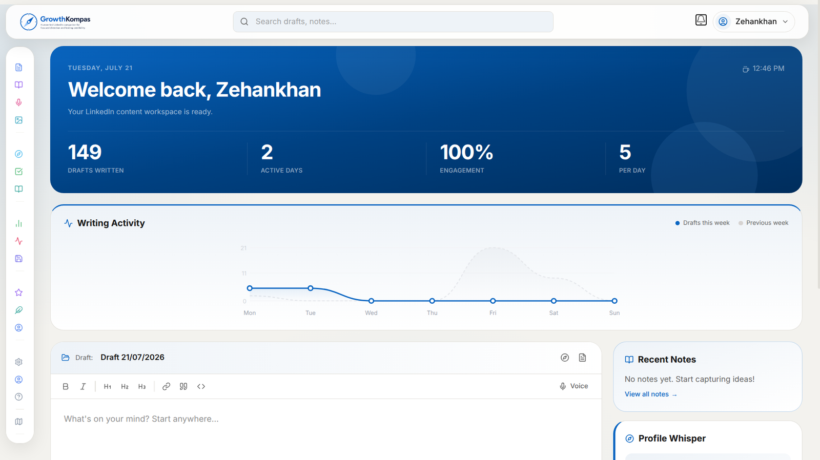 GrowthKompas Daily Navigator screen